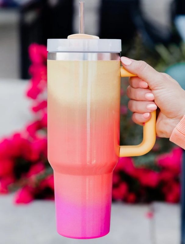 Sippin' Pretty Pink and Orange Checkered 40 oz Drink Tumbler With Lid And  Straw